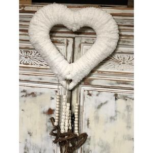 Valentine's Day Heart, Heart Macrame, Cream Heart Wreath, Home Decor